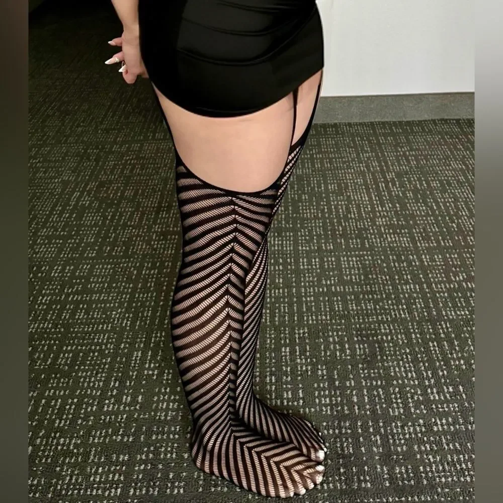 Suspender Stockings With Chevron Stripes​​​​ - Picture 5 of 6